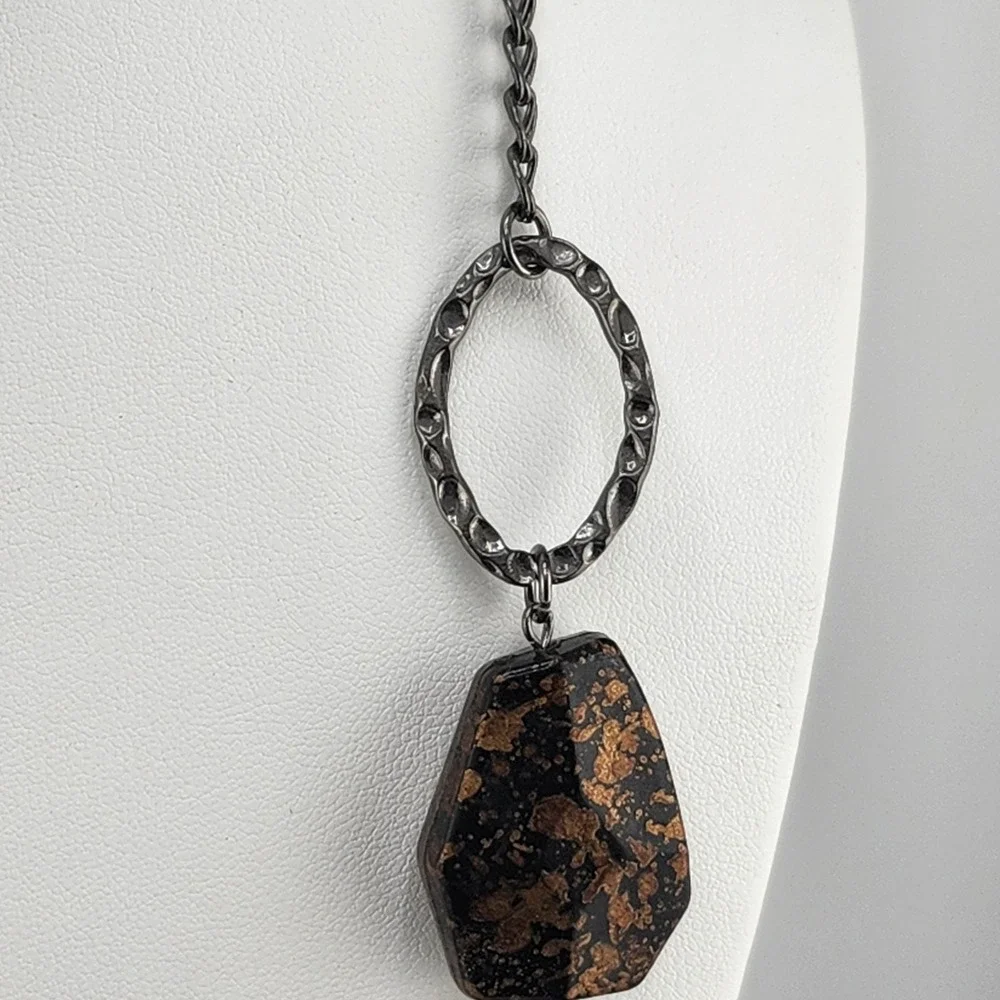 Long Gun Metal Bead Shell‎ Layered Necklace